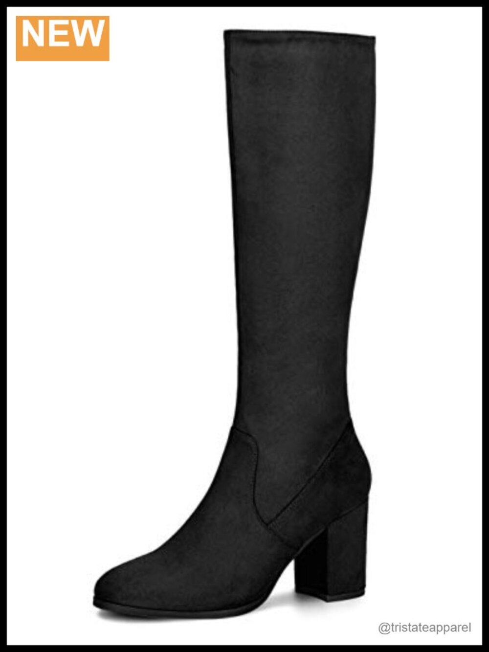 Faux Suede Chunky Heel Knee High Boots Side Zipper Rounded Toe